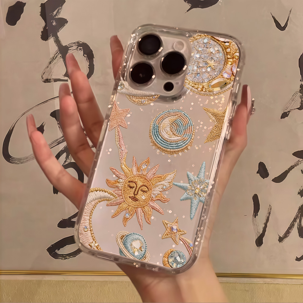 Clear Shockproof Bumper Case - 創造性あふれる星月クリアグリッターフォンケース iPhone 17 13 16 15