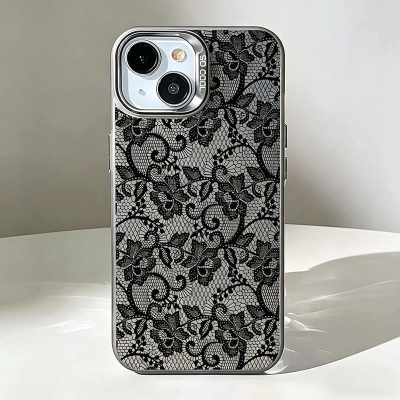 Vintage Floral Pattern Soft Case - ヴィンテージブラックレースフローラルローズ柄スマホケース Samsung S26 S25 FE S24