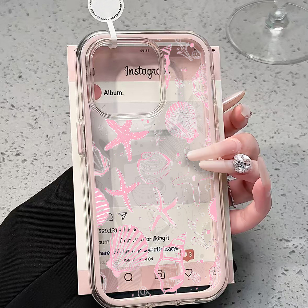 Clear Shockproof Bumper Case - 夏のピンク貝殻クリアスマホケース iPhone 17 13 16 15