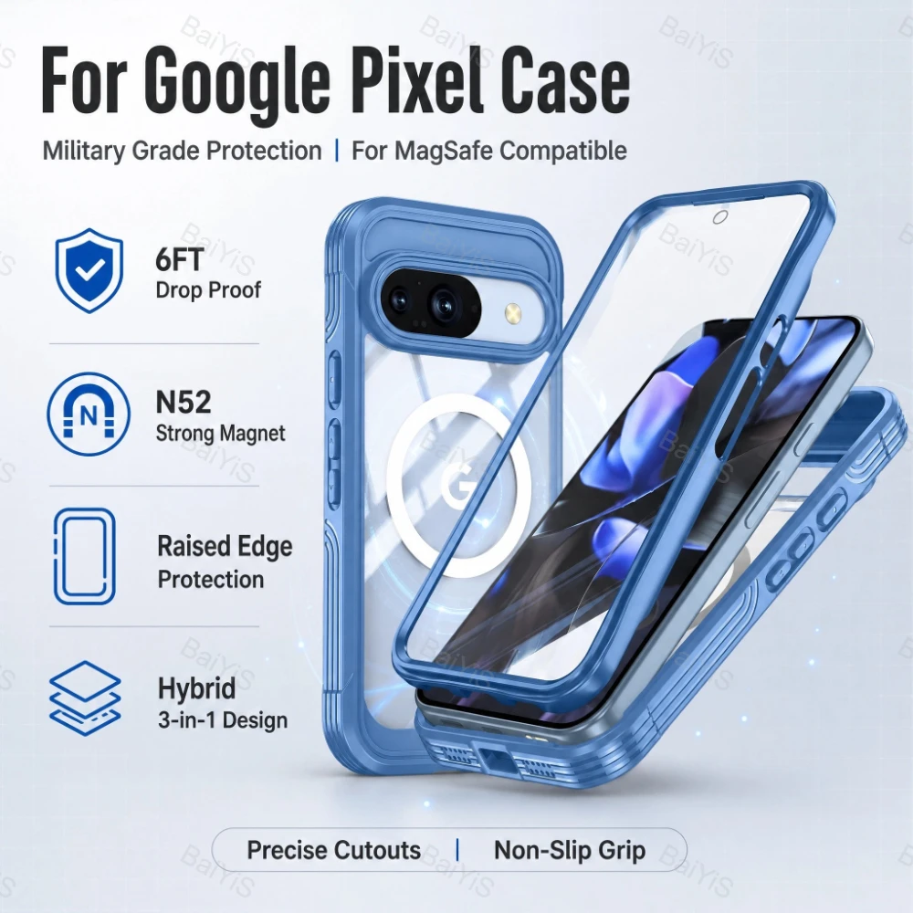 Screen Protectors - MagSafe内蔵スクリーンプロテクター付き、カメラ保護ベゼル付きケース、Google Pixel 11、10、9 Pro、XL、10A、9A Pro用、2 in