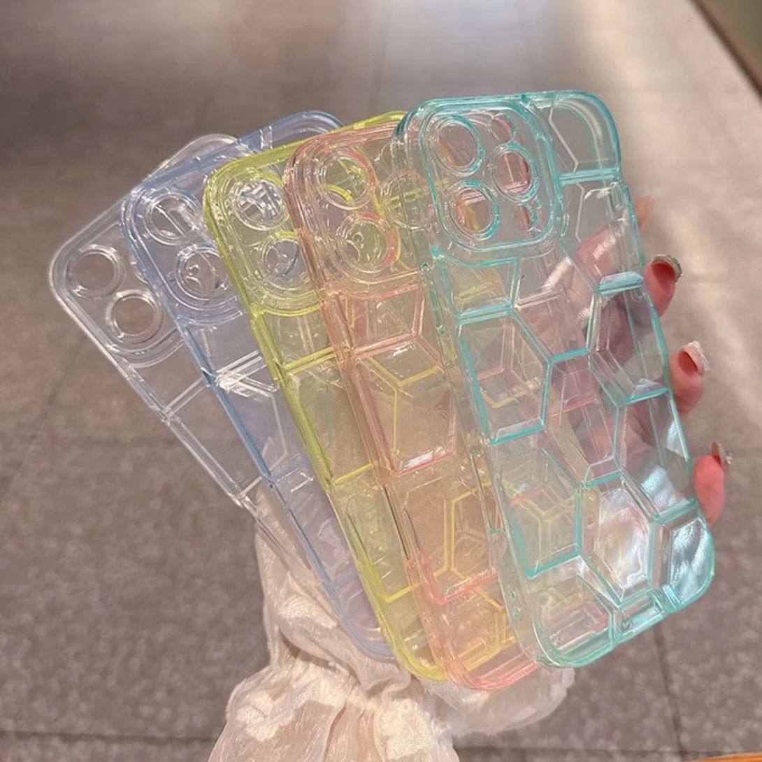 Clear Shockproof Bumper Case - ハニカム幾何学模様フットボール柄iPhoneケース iPhone 16 15 14 13