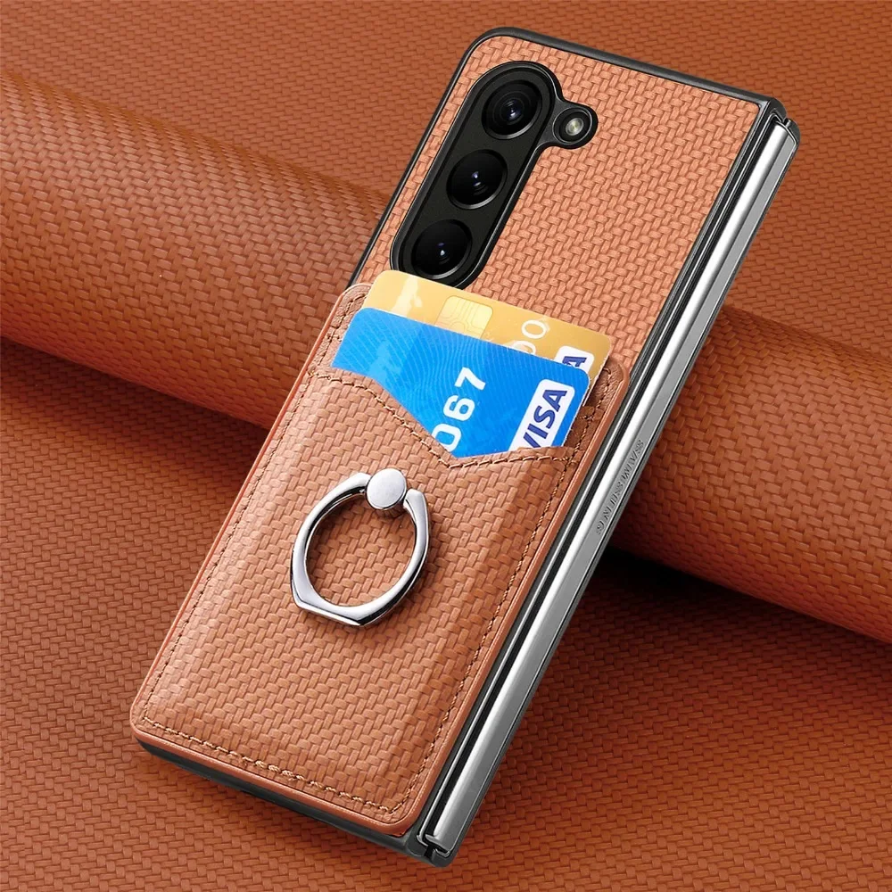 Leather Wallet Card Holder Phone Cover - Samsung Galaxy Z Fold 7/6/5/4/3/2 5G用PUレザー財布型スマホケース、耐衝撃カバー、クレジットカードスロットホルダー、リングスタンド付き