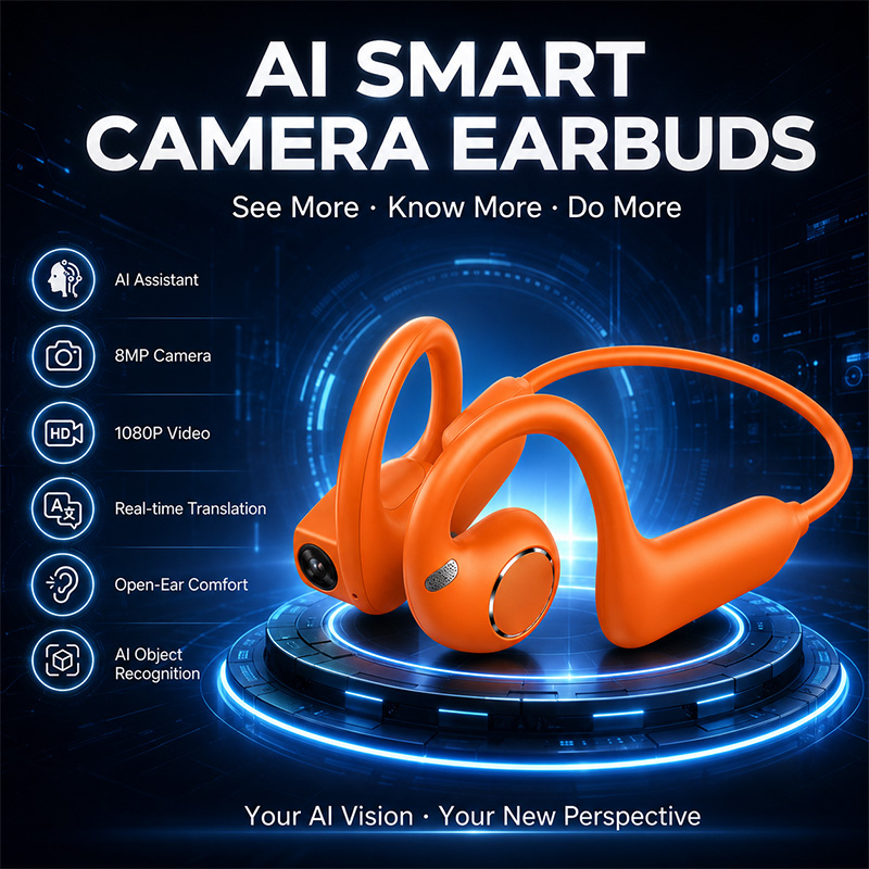 Earphones - 2026年新型スマートイヤホン ダイナミックサウンドエフェクト 音楽 ブルートゥース HD通話 800Wスマートカメラ