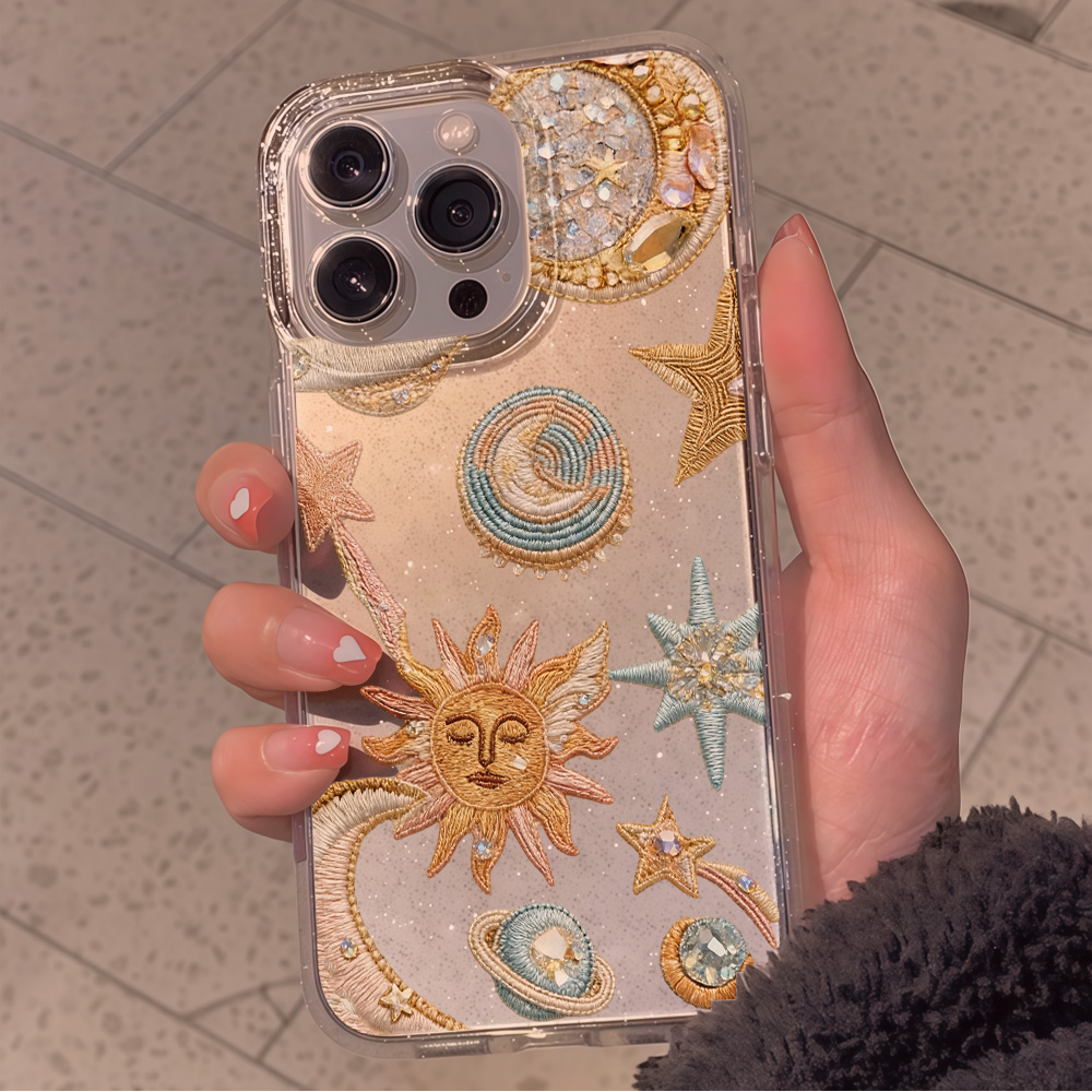 創造性あふれる星月クリアグリッターフォンケース iPhone - Clear Shockproof Bumper Case のレビューと価格