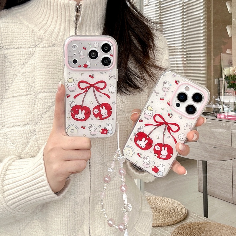 キュートな漫画風スイートチェリーミッフィー スパークリングフ - Cute Cartoon Wrist Strap Silicone Case のレビューと価格