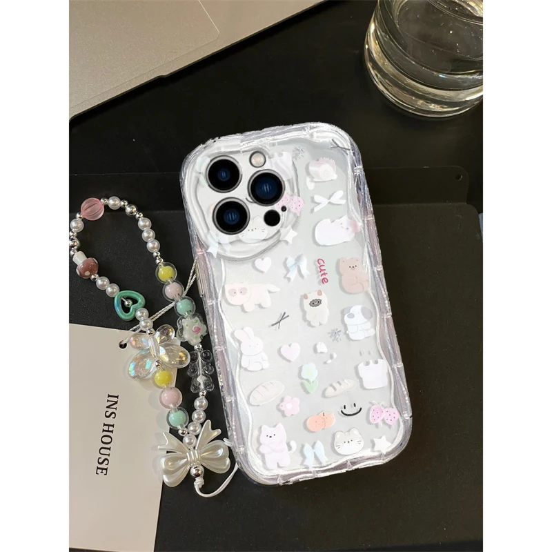 かわいい猫のリボン付きリストチェーンケース、Samsung  - Cute Cartoon Wrist Strap Silicone Case のレビューと価格