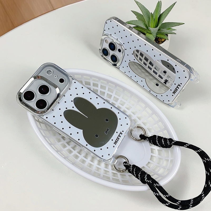 高級メイクアップミラー付きキュートな漫画ミッフィー水玉模様i - Cute Cartoon Wrist Strap Silicone Case のレビューと価格