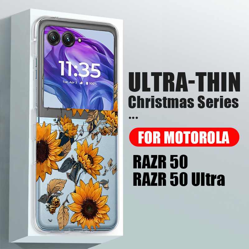 ひまわり柄クリア電話ケースモトローラ Razr 50 40  - Clear Shockproof Bumper Case のレビューと価格