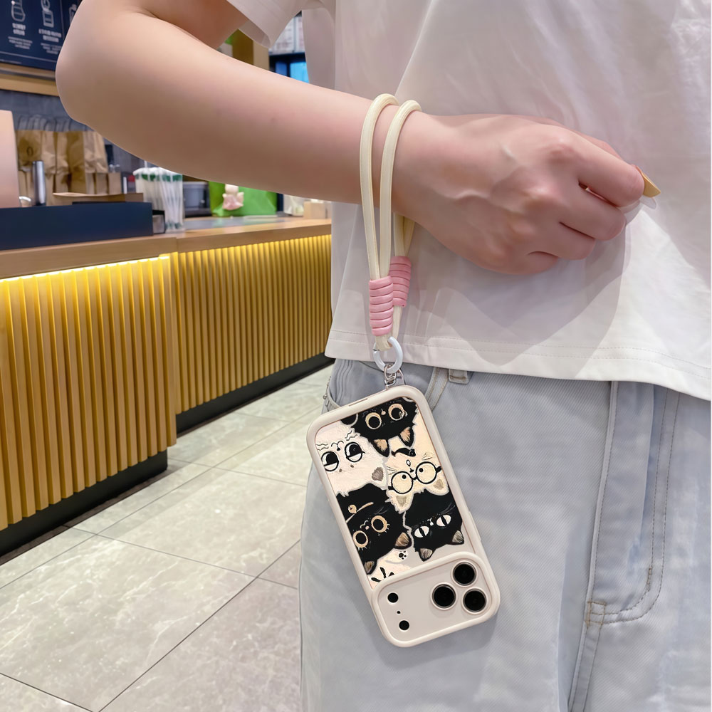 耐衝撃性のある可愛い漫画猫柄のスマホケース iPhone 1 - Cute Cartoon Wrist Strap Silicone Case のレビューと価格