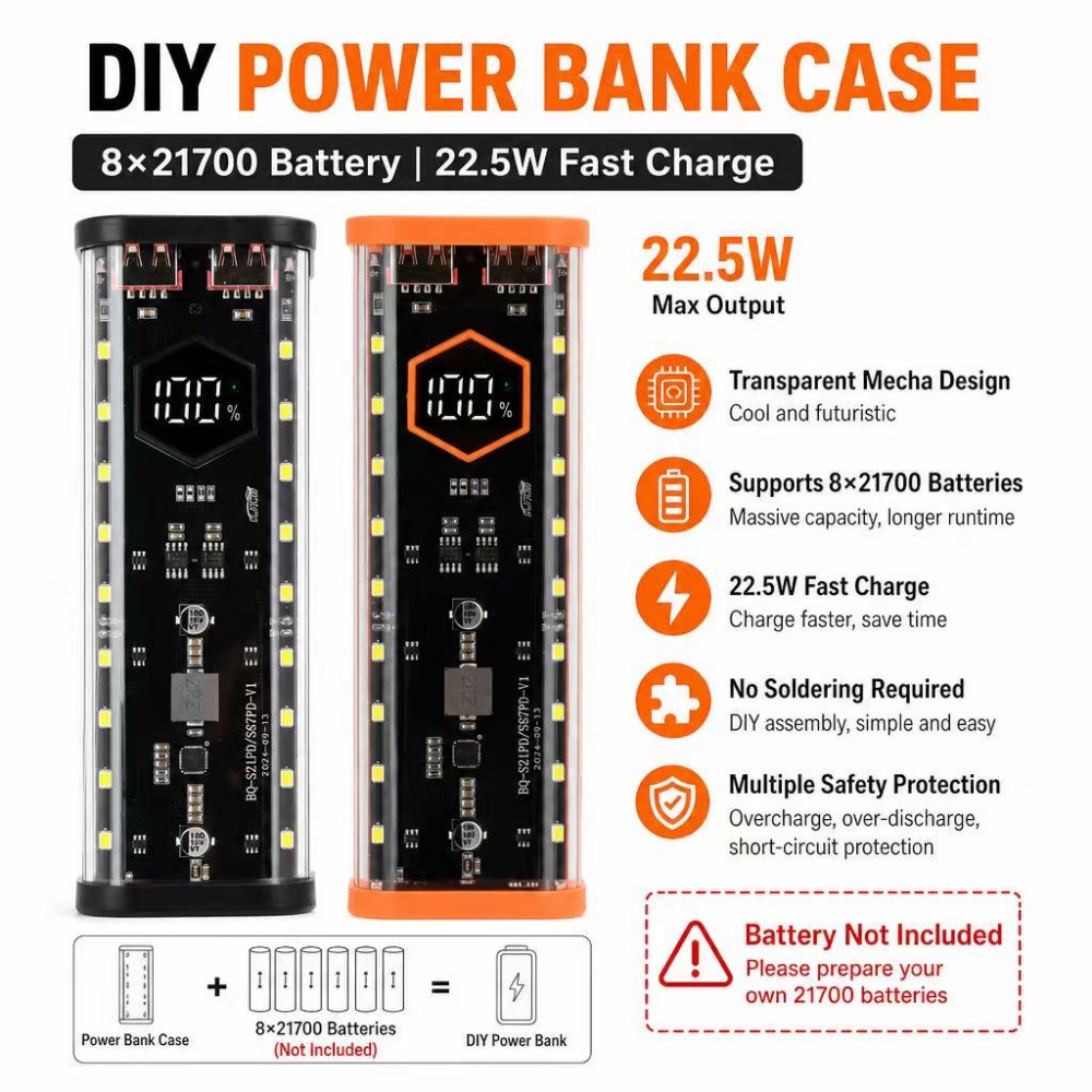 8*21700 バッテリーケース 22.5W 急速充電 DI - Power Banks のレビューと価格