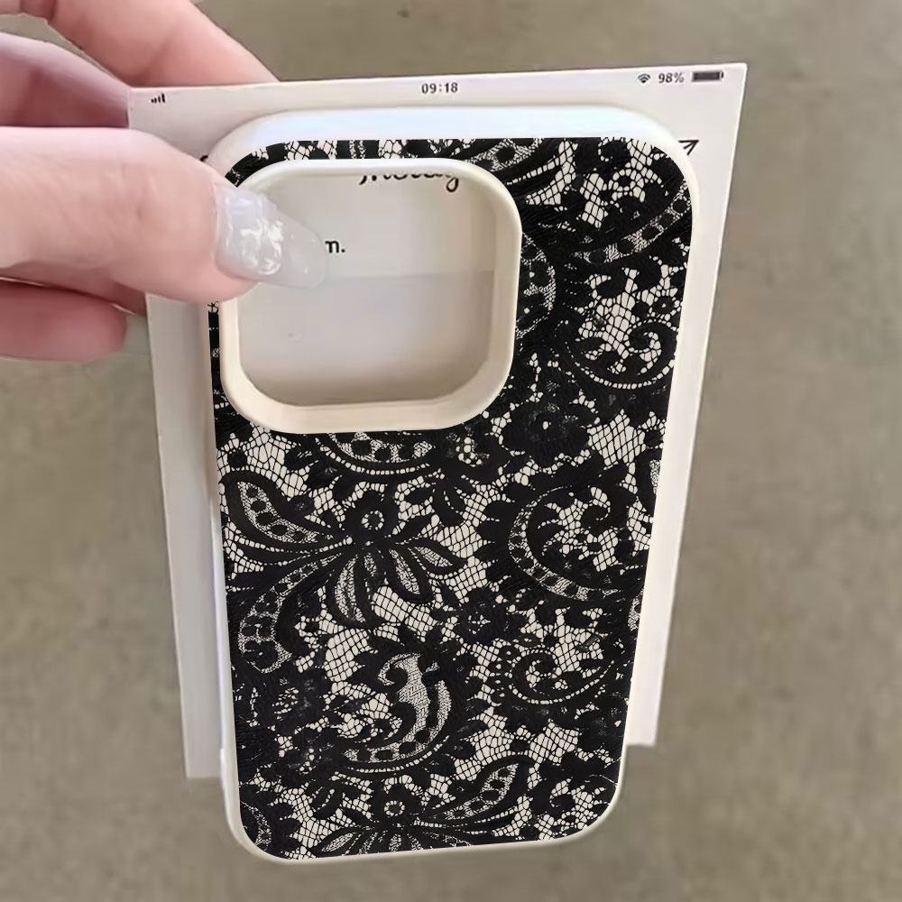 黒のヴィンテージ風花柄レースライチ柄スマホケース iPhon - Vintage Floral Pattern Soft Case のレビューと価格
