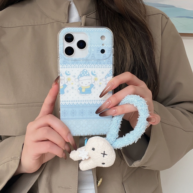 かわいい冬の水玉模様帽子ミッフィーiPhoneケース iPh - Cute Cartoon Wrist Strap Silicone Case のレビューと価格