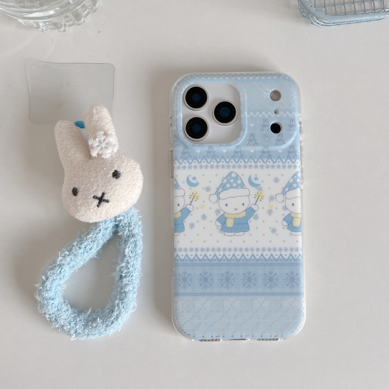 かわいい冬の水玉模様帽子ミッフィーiPhoneケース iPh - Cute Cartoon Wrist Strap Silicone Case のレビューと価格