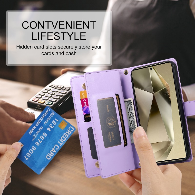 ジッパー付きクロスボディスマホケース Samsung Gal - Leather Wallet Card Holder Phone Cover のレビューと価格