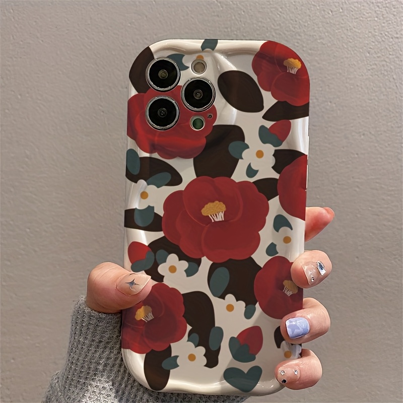 ヴィンテージレッドカメリアフラワーリップルパターンのiPho - Vintage Floral Pattern Soft Case のレビューと価格