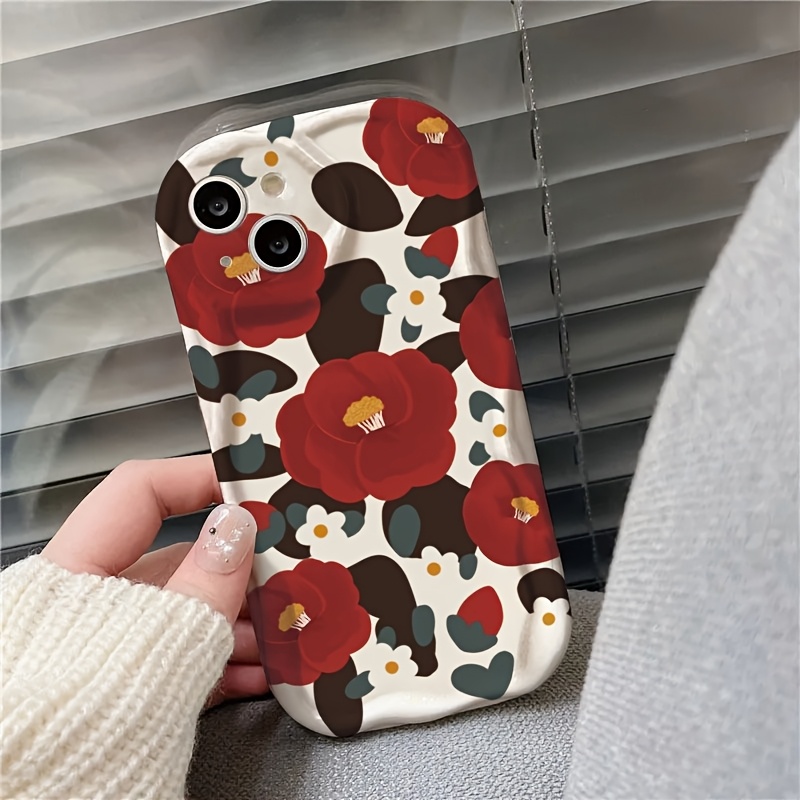 ヴィンテージレッドカメリアフラワーリップルパターンのiPho - Vintage Floral Pattern Soft Case のレビューと価格